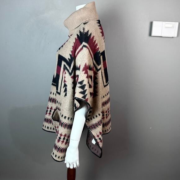 Lucky Brand sweater poncho one size aztec Vintage turtle neck‎ western wool - Picture 3 of 14